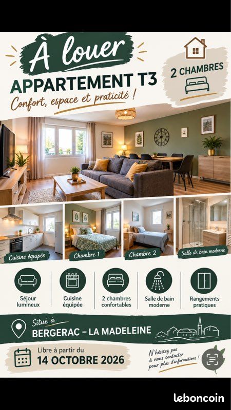 Appartement 3 pièces 70 m² · à Bergerac · 70 m² · 695 €/mois