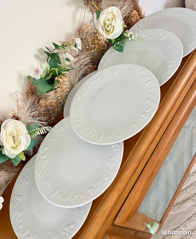 🌺🌸 White Collection - Lot n° 2602 - 6 Assiettes plates "California" - Deshoulières - Limoges 🇫🇷 (image 1)