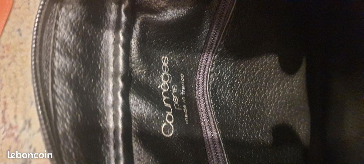 Sac à bandoulière vintage Courrèges Paris - Cuir noir & camel - Made in France (image 5)
