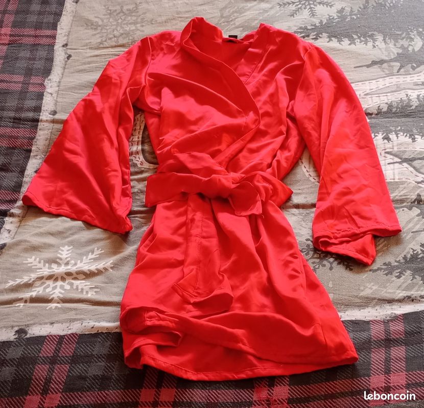 Kimono Peignoir En Soie Rouge Robe Kimono Longue En Satin Rouge