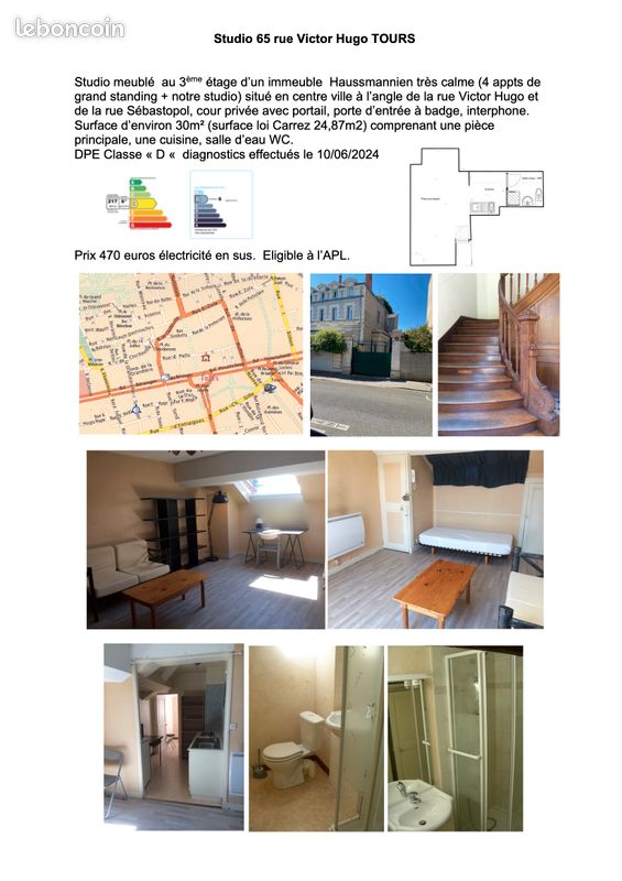 Appartement 1 pièce 30 m² · à Tours · 30 m² · 520 €