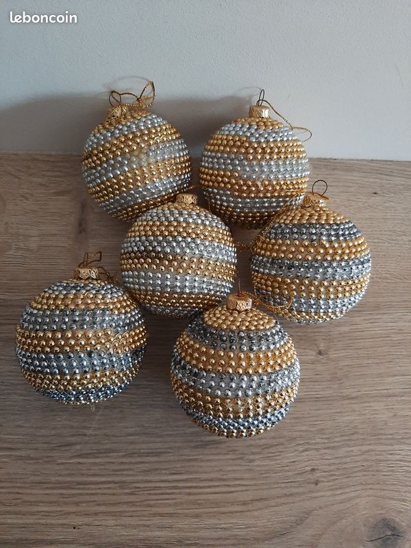 Lot de 6 boules grises et dorées (image 1)