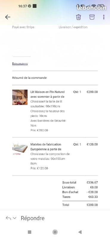 Lit maison en Pin naturel avec sommier (image 5)
