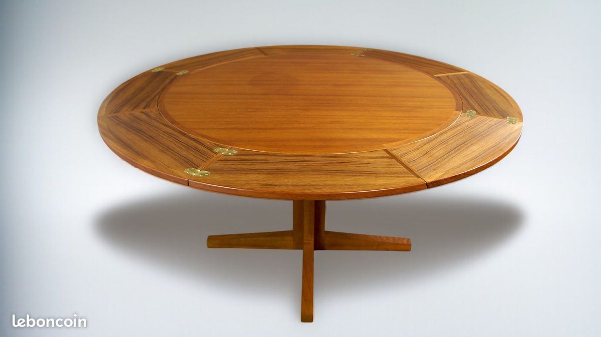 Table de Repas Danoise Flip-Flap Édition Dyrlund Modèle « Lotus » en Teck Vintage 1960 (image 5)