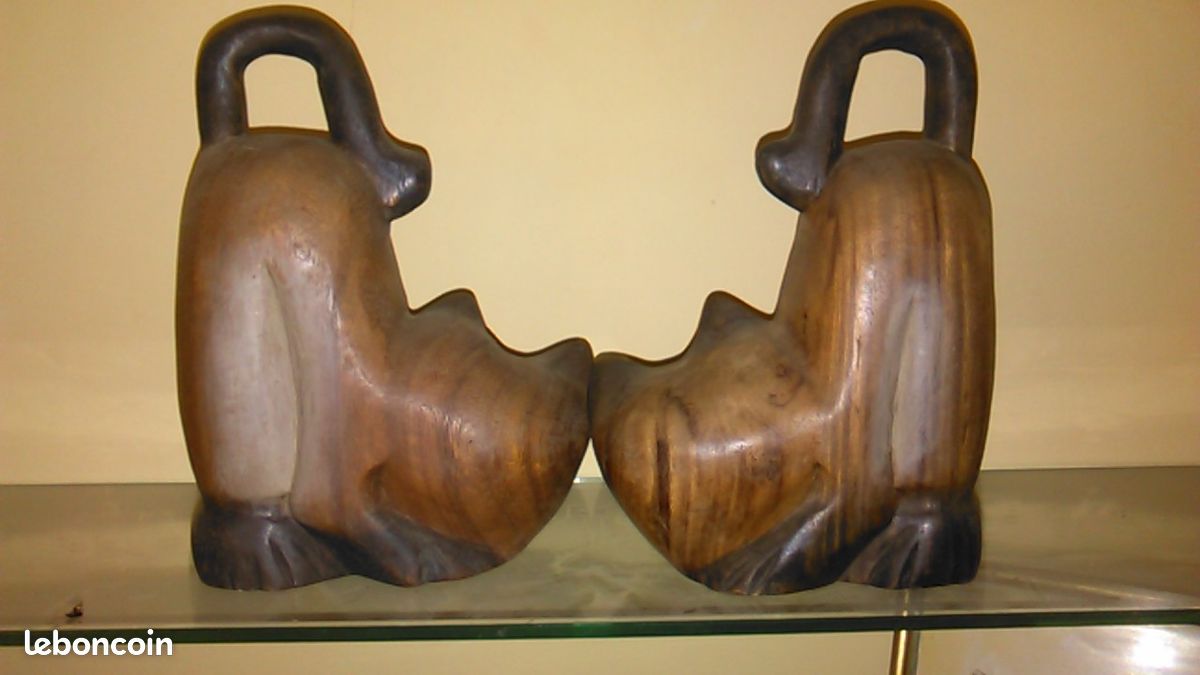 Paire de chats Serre-livres en bois exotique massif sculptés main (image 5)