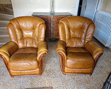 Fauteuil en cuir de buffle véritable et métal