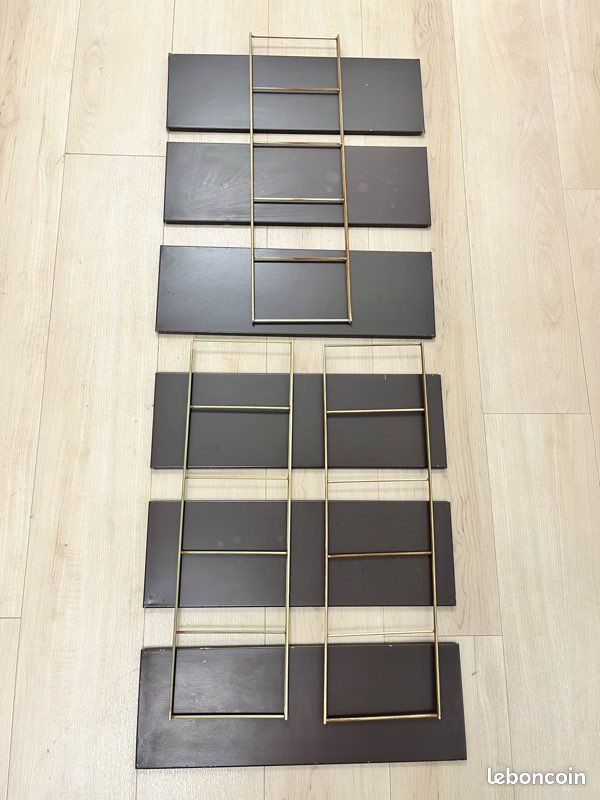 Double étagère scandinave murale String Vintage - métal doré et marron chocolat (image 13)
