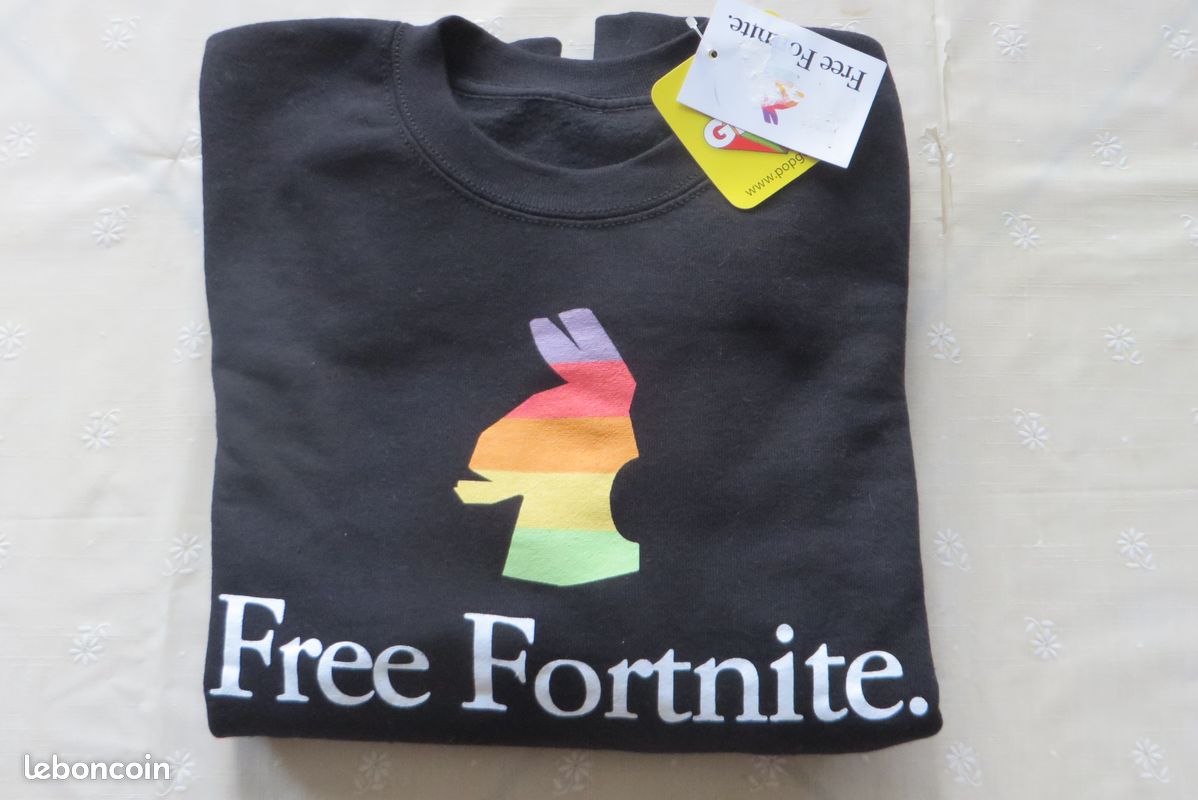 Sweatshirt noir sérigraphié Free Fortnite. Lama, Gaming, taille M, marque POPGEAR (image 6)