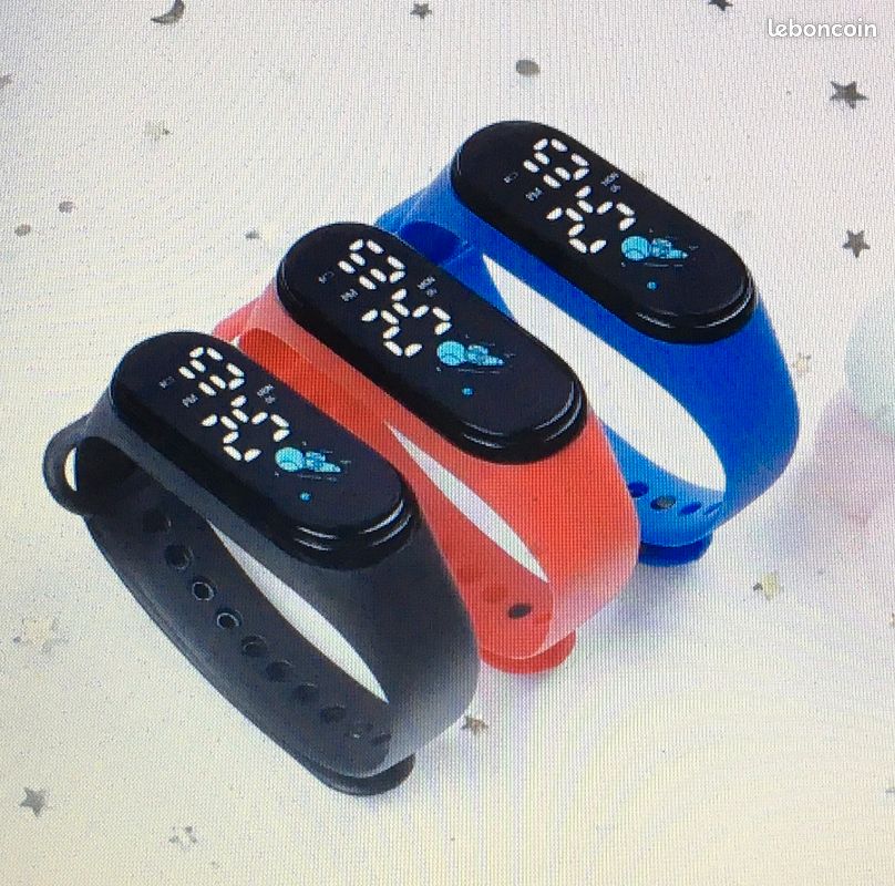 3 montres électroniques bracelet rouge noir et bleu (image 1)