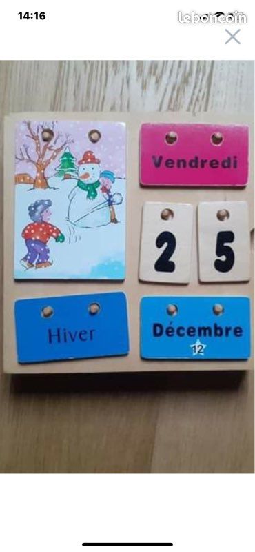 Calendrier perpétuel français anglais en bois ( (image 1)