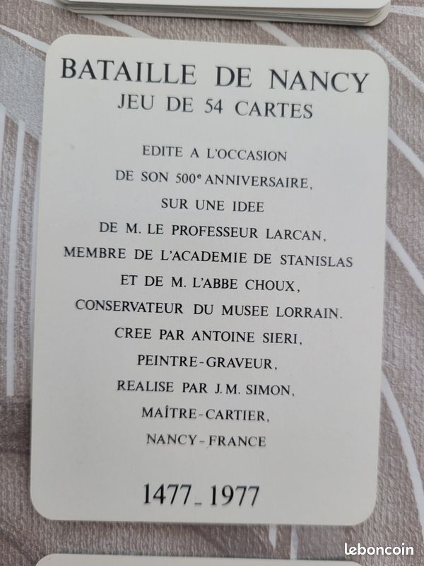 Jeu de 54 cartes bataille de Nancy - Jeux & Jouets