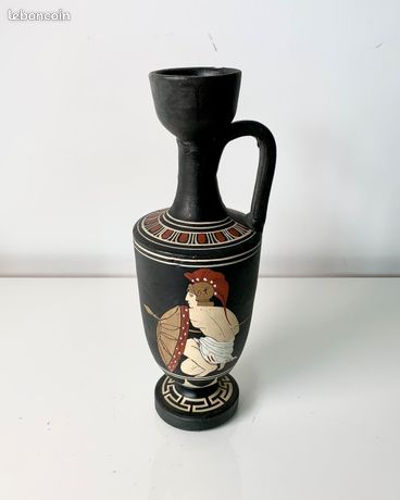 Vase amphore terre cuite artisanal glacuré jaune & marron - Le palais des bricoles
