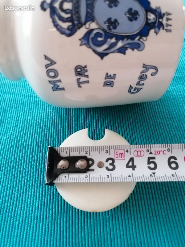 Rare ancien pot à moutarde POUPON, en faïence de LONGCHAMP avec couvercle (image 11)