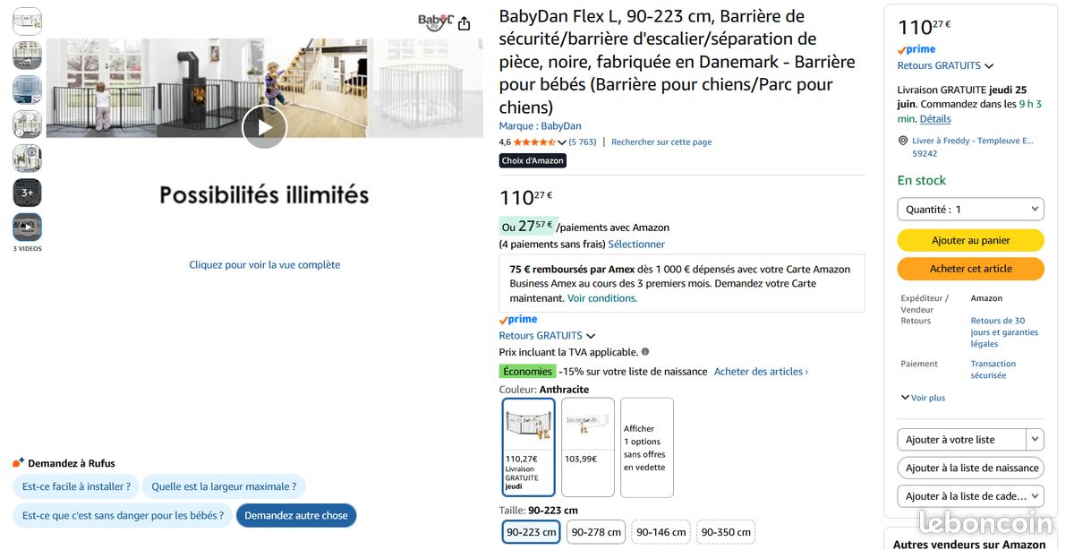 Barrière sécurité BabyDan Flex L, 90-223 cm (image 2)