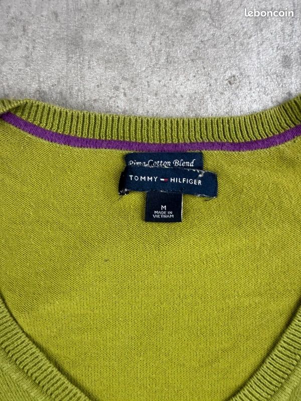 Pull Tommy Hilfiger Pima Cotton Blend Vert Anis Femme Taille M N0554 (image 4)