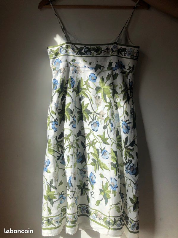 Robe motif fleur blanc bleu vert vintage (image 4)