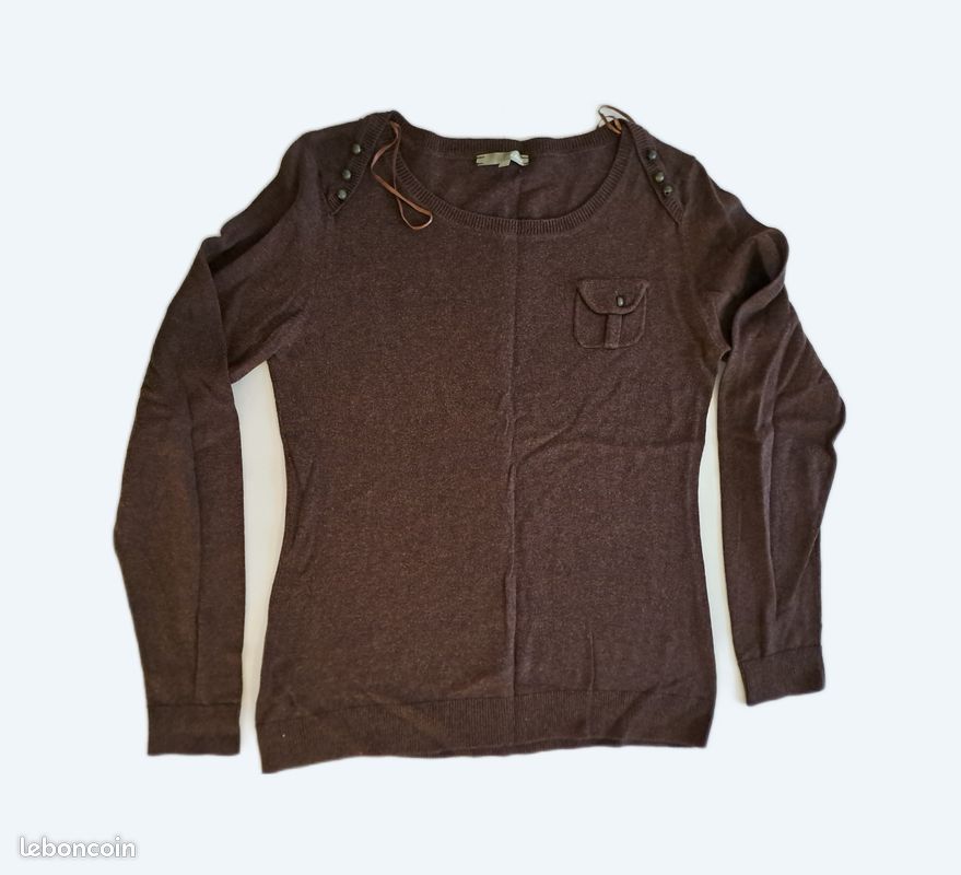Pull fin col rond marron Etam Vêtements