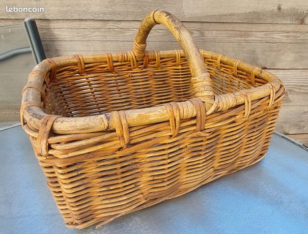 Panier ancien Osier deux couleurs Vintage Rétro bon état French basket