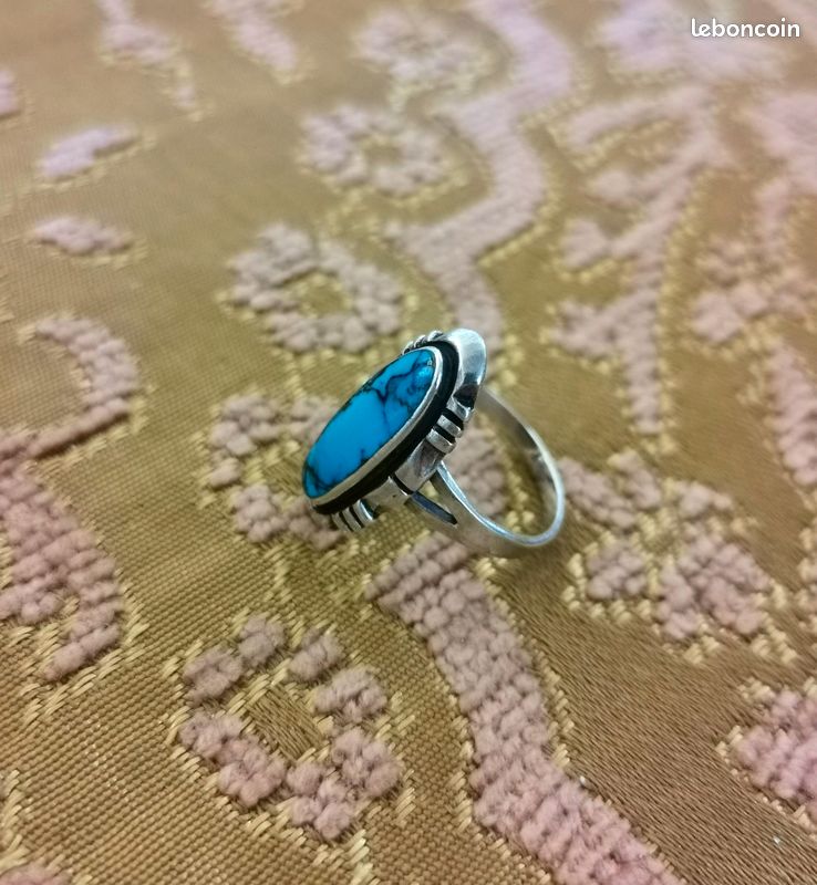 Bague En Argent Sterling 925 Avec Turquoise - Taille 55, Occasion, Vintage