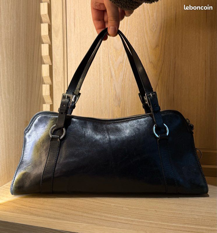 Sac à Main John Galliano En Cuir Noir à Motif Floral - Petit Modèle - Occasion