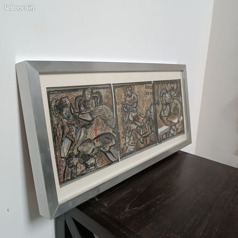 Tableau contemporain joueur de rugby peinture technique mixte (image 7)