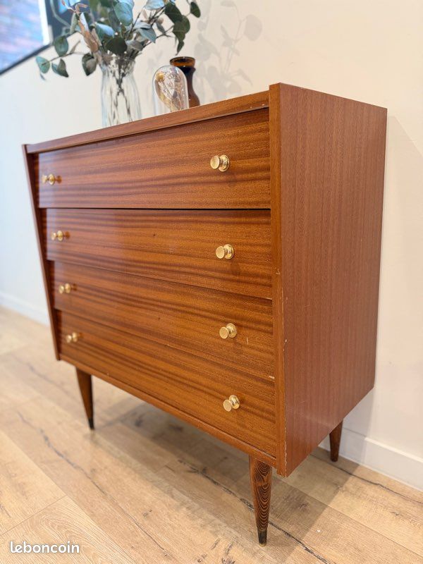 Commode ancienne 4 tiroirs vintage rétro scandinave pied compas (image 1)