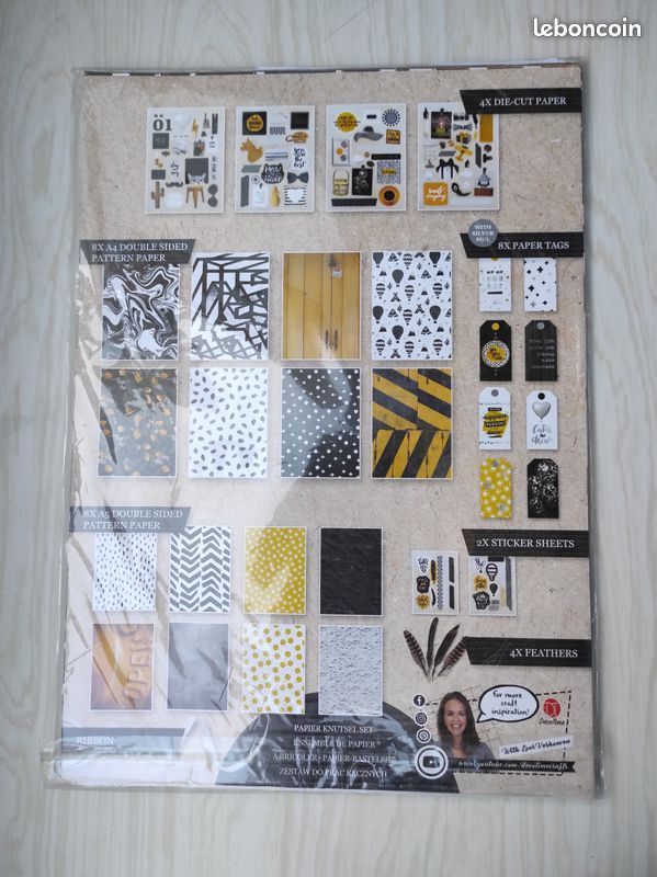 Set de scrapbooking motifs savane format A4, feuilles + ruban + plumes, NEUF emballé (image 3)