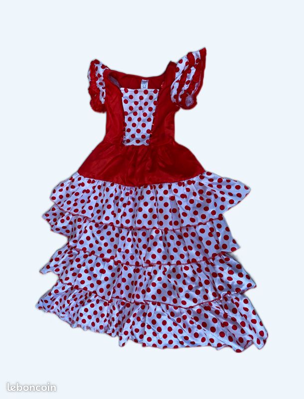 Robe blanche et rouge à pois ans déguisement pour enfant