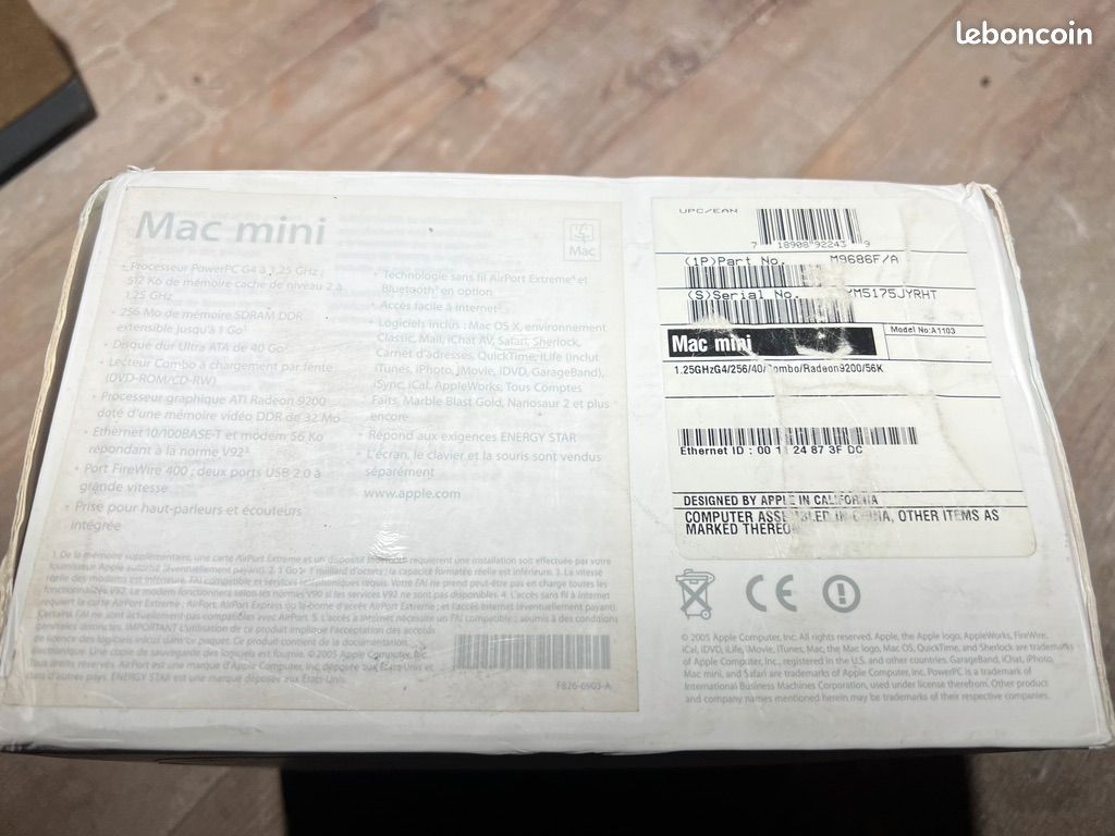 Apple Mac mini 1,25 GHz G4/256/40/Combo/Radeon 9200/56k - 1ère Génération (2005) - Dans sa boîte d'origine (image 2)