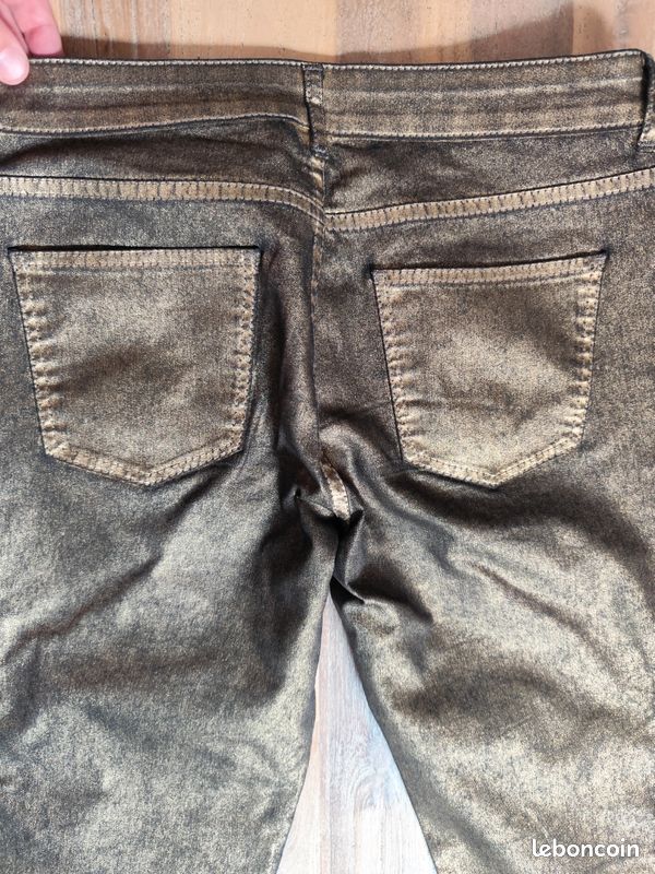Pantalon skinny noir doré cuivré - Naf Naf Taille 38 (Dimensions en photos) (image 10)