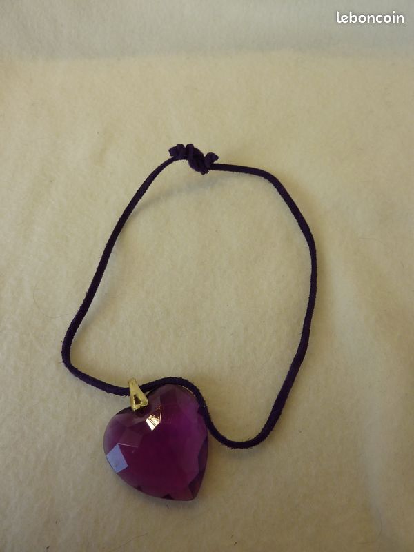 Collier Vintage fantaisie cœur violet (image 3)