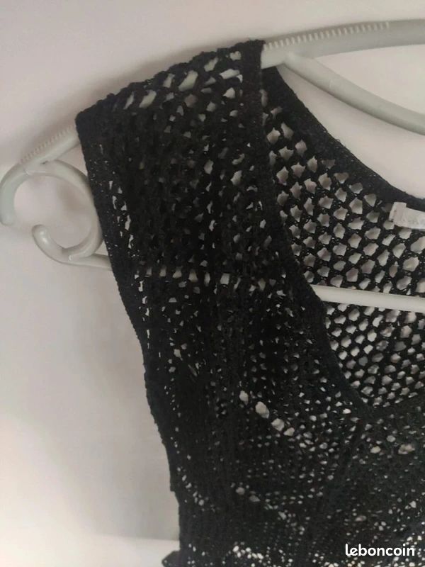 H&M top ajouré filet noir S (image 3)