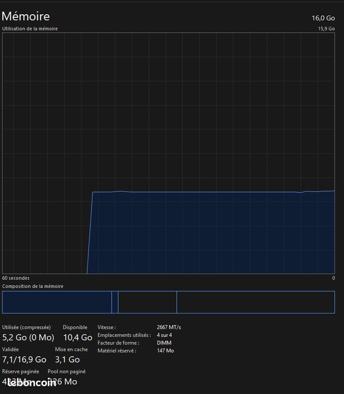 Lot 4x RAM Kingston HyperX Fury DDR4 Go 2666 MHz (16 Go au total