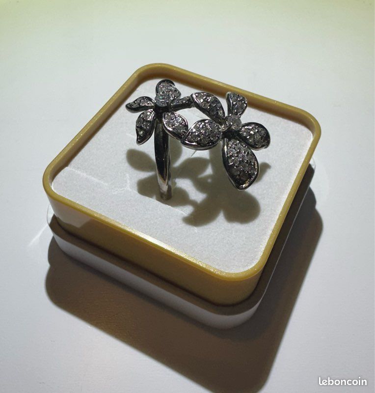 Bague argent massif 925 + multiples pierres 2 fleurs (image 4)