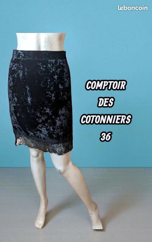 Jupe Noire Velours Côtelé Comptoir Des Cotonniers - Taille 38, Style Crayon, Neuf Avec étiquettes