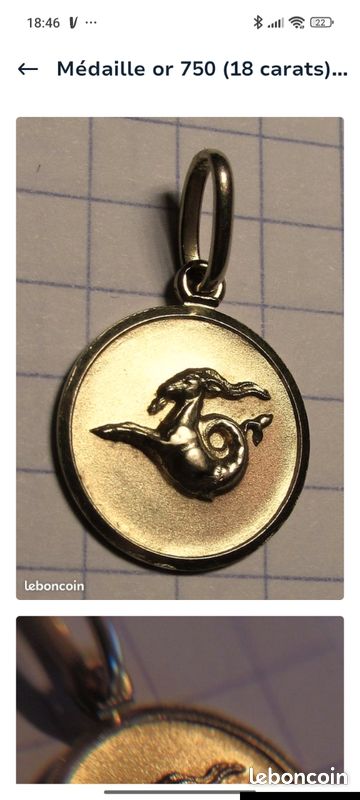 Médaille Or 18 Carats Capricorne - Occasion, Superbe Bijou Zodiac