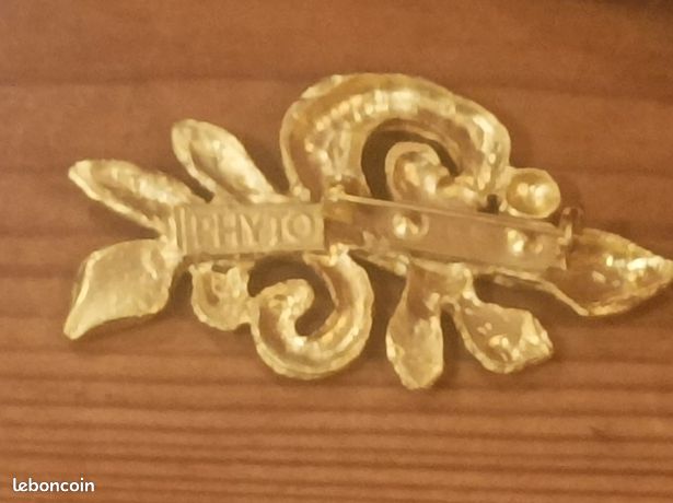Broche Vintage Édouard Rambaud X PHYTO - Doré Martelé Baroque - Années 80/90