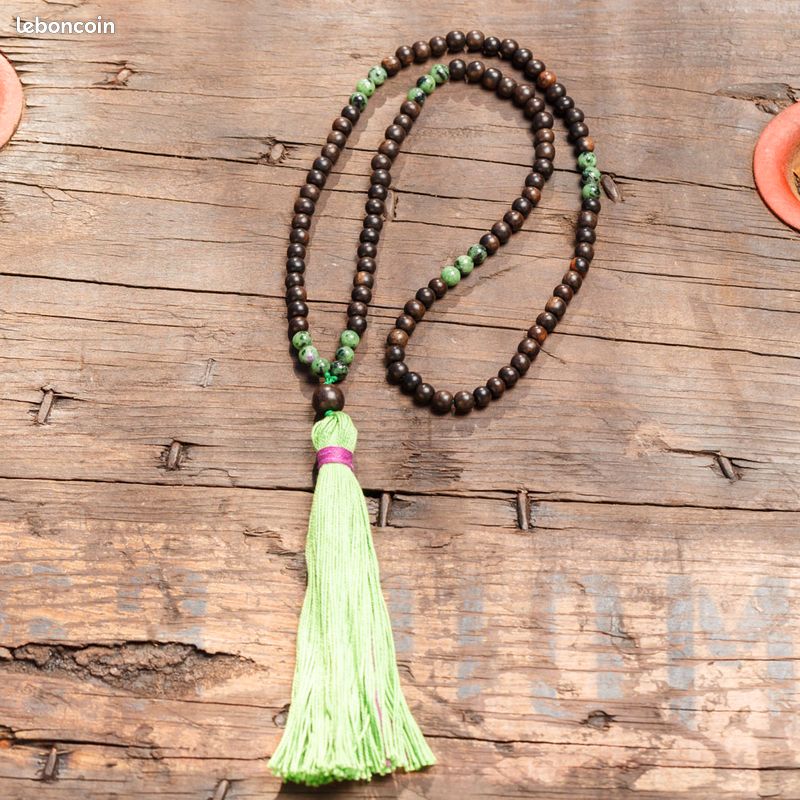 Collier Mala CHAKRA DU COEUR - Ruby et Bois d'Ebène naturel (image 1)