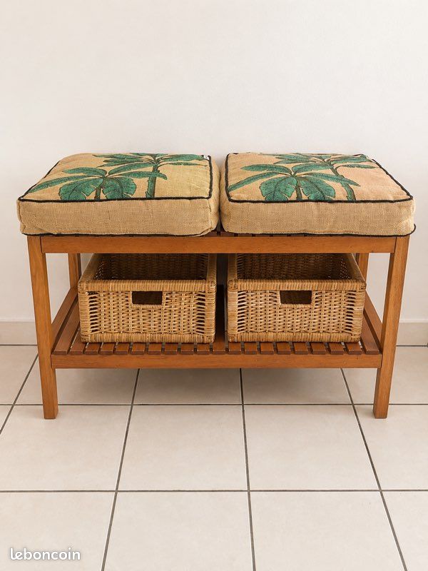 Banc / meuble de rangement IKEA + 2 paniers + coussins neufs (image 2)