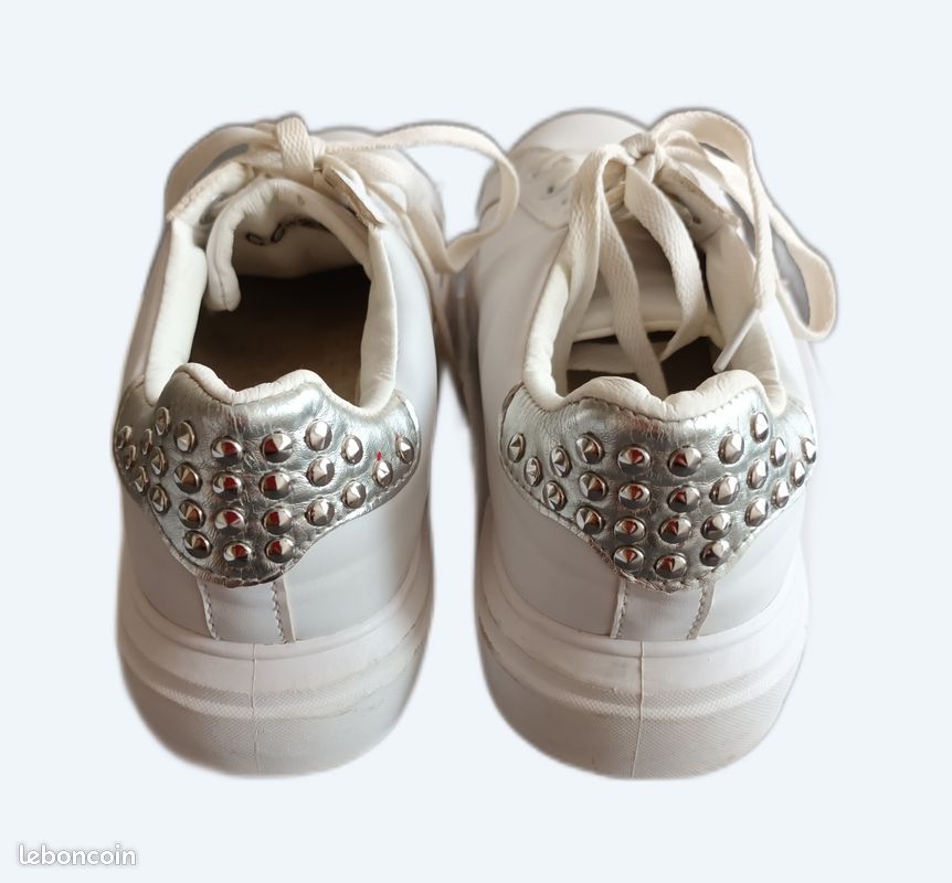 Basket Blanche strass Argenté Chaussures
