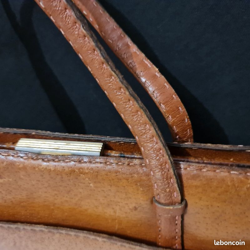 Sac à Main Vintage En Cuir Français - XXe Siècle - Original