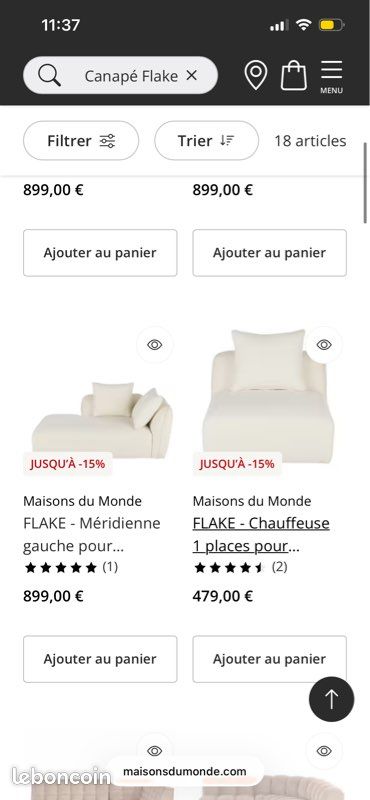 Canapé FLAKE Maisons du Monde – 4 éléments + pouf – Écru (image 9)
