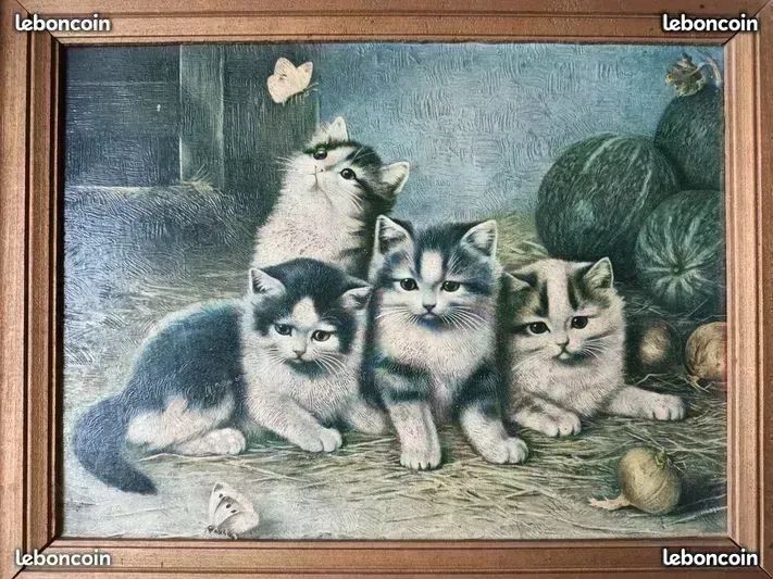 Ancienne reproduction d'un tableau de chats (image 1)