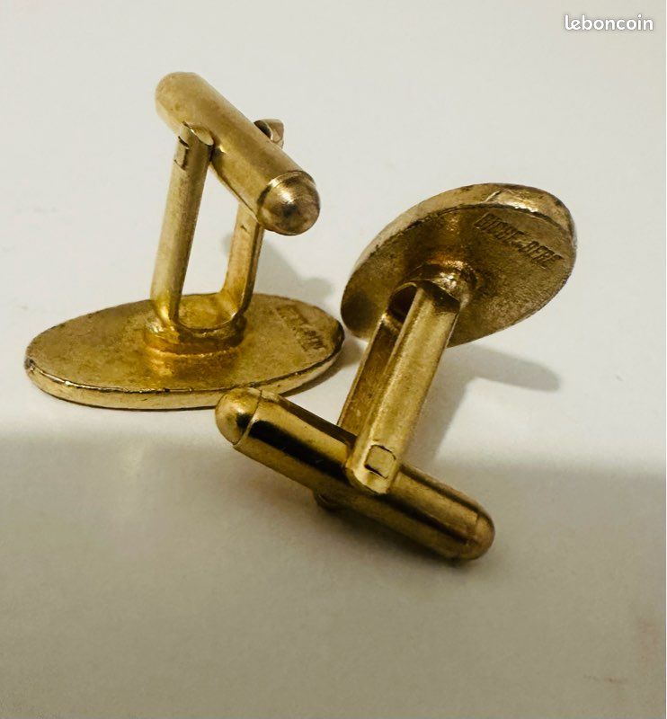 Boutons De Manchette Vintage Biche De Bere - Modèle Rond En Métal Doré, Occasion Excellent état