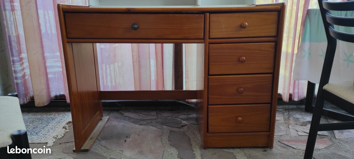 Bureau pin miel et surmeuble blanc (image 2)