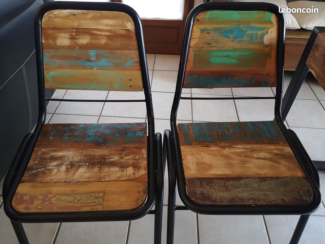 Lot 6 chaises bois métal style vintage (image 7)