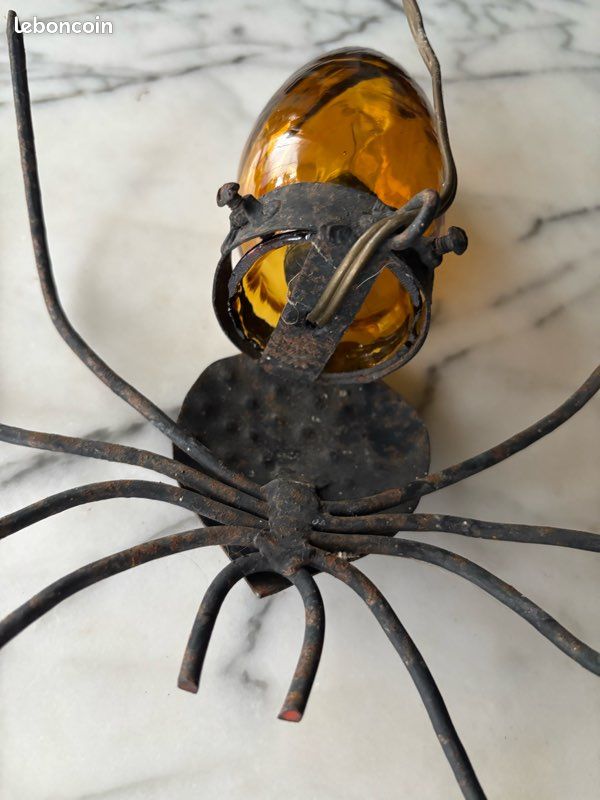 Ancienne lampe araignée fer forgé et verre (image 5)