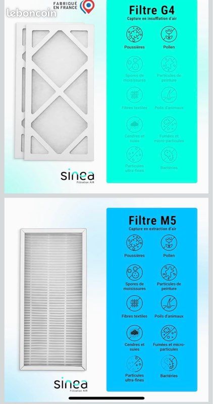 Kit Filtres VMC Unelvent Ideo Ecowatt 325 / Initia 225 - 3 Filtres G4 + 1 Filtre M5