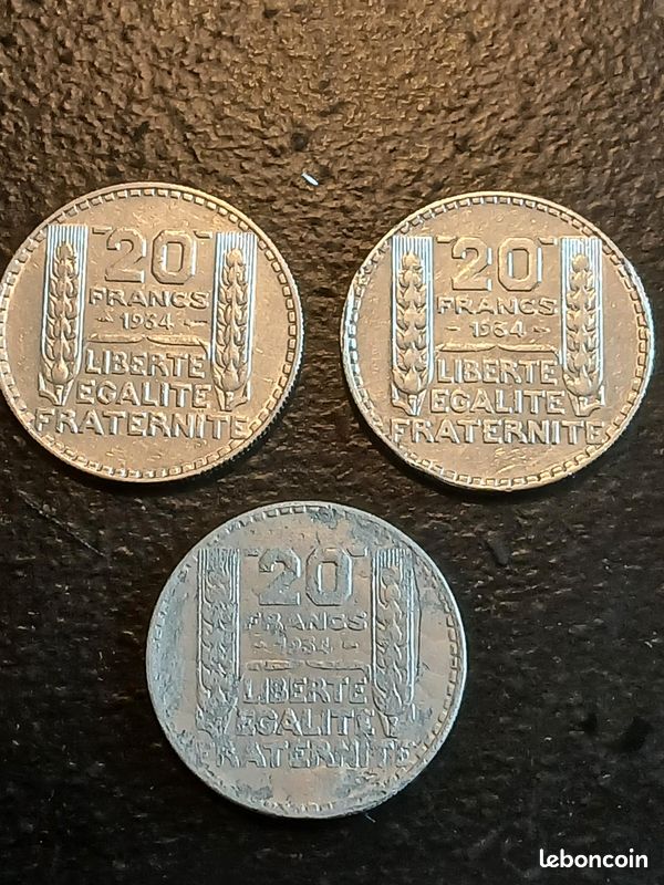 Lot de 3 pièces 20 Francs TURIN 1934 (argent) (image 1)