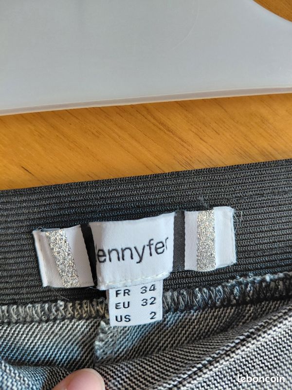 Pantalon Jennyfer Taille 34 Gris Chiné Tailleur Cigarette Slim Bandes Noires Habillé (image 4)